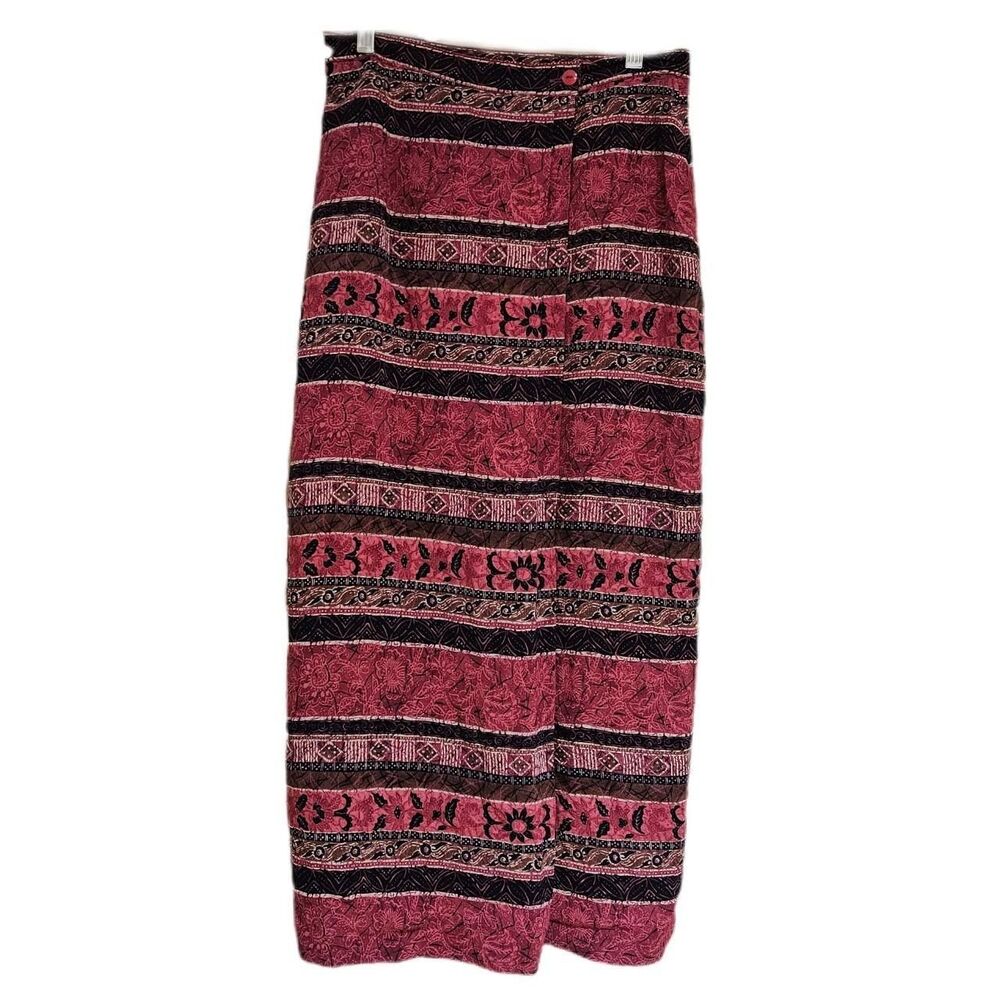 80s 90s whimsigoth boho black red floral striped maxi skirt